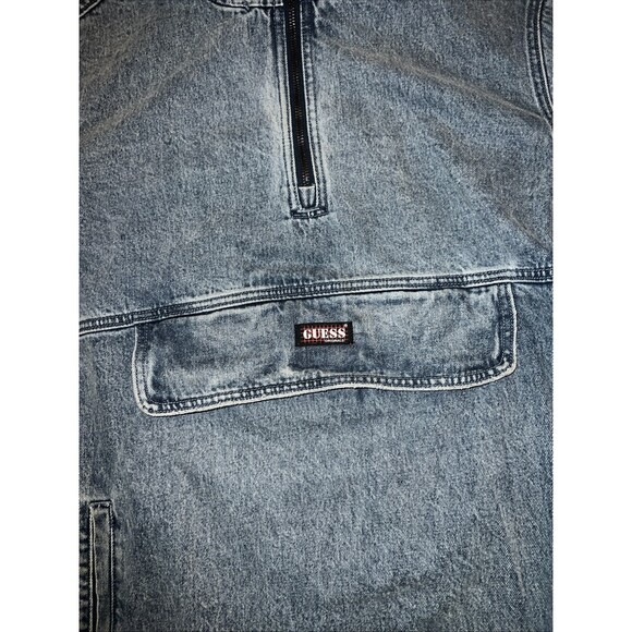 Vintage Guess Denim Quarter zip Pullover Sz Large Light Wash 80s/90s - Picture 3 of 14